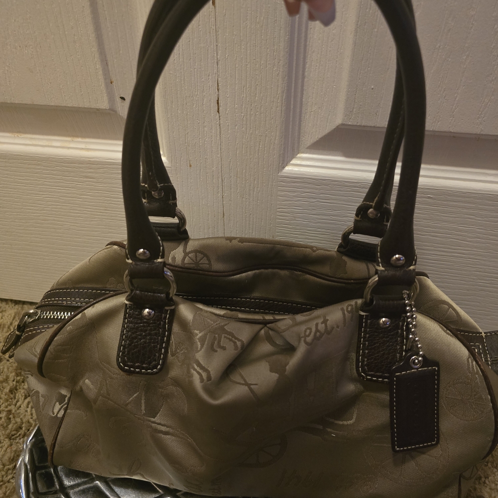 Coach Tan and Brown Satin Shoulder Bag